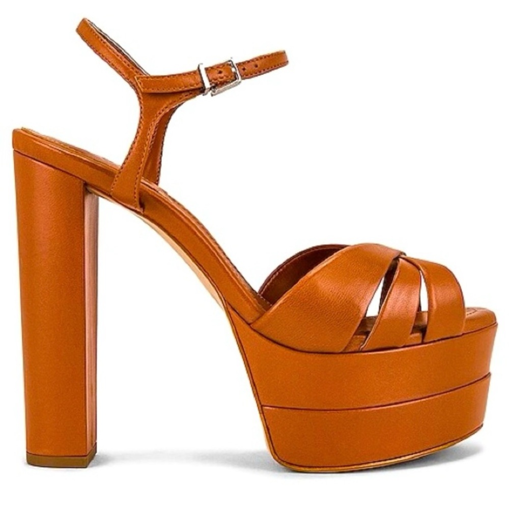 ❤️ NEW Schutz Keefa High Heels Platform Sandals Caramelo Tan Cognac Napa Leather - Picture 4 of 12